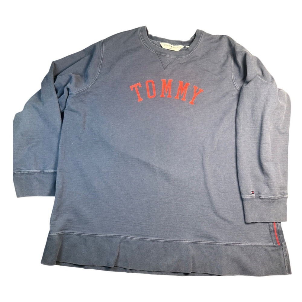 Tommy Hilfiger Woman 3X Navy Blue Red Spellout Crewneck‎ Sweatshirt Pullover